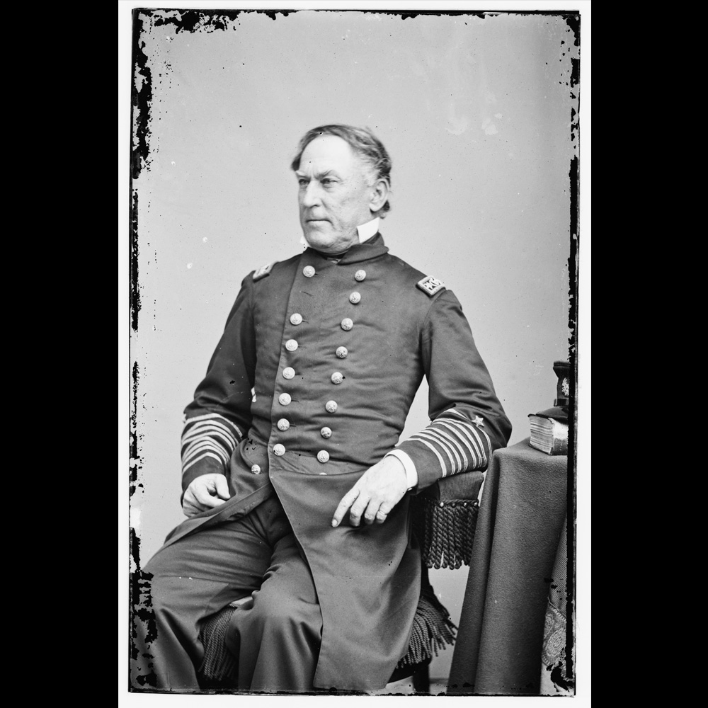 Portrait of Rear Admiral David Farragut in Civil War era military uniform.