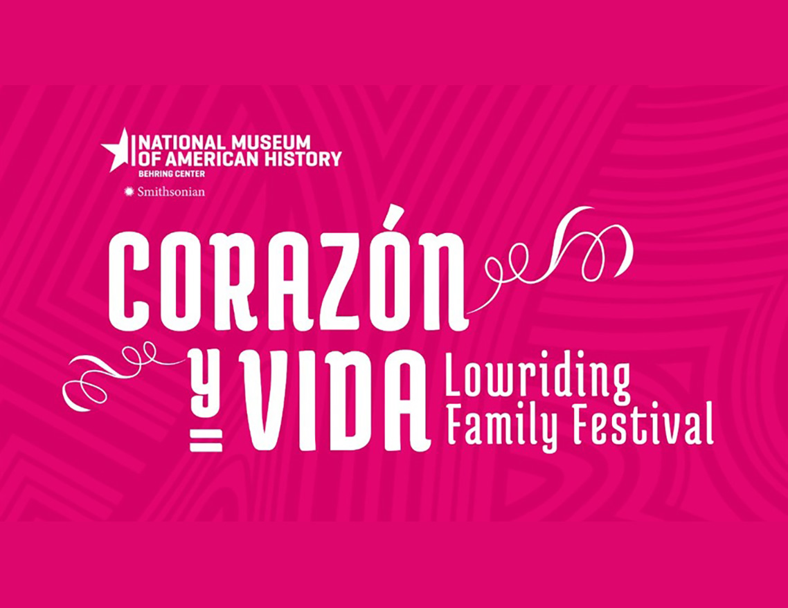 Corazón y vida family festival logo. Large white letters on a pink background.